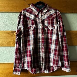 Wrangler Retro Premium Western Shirt Mens Size XL Red Plaid Pearl Snap